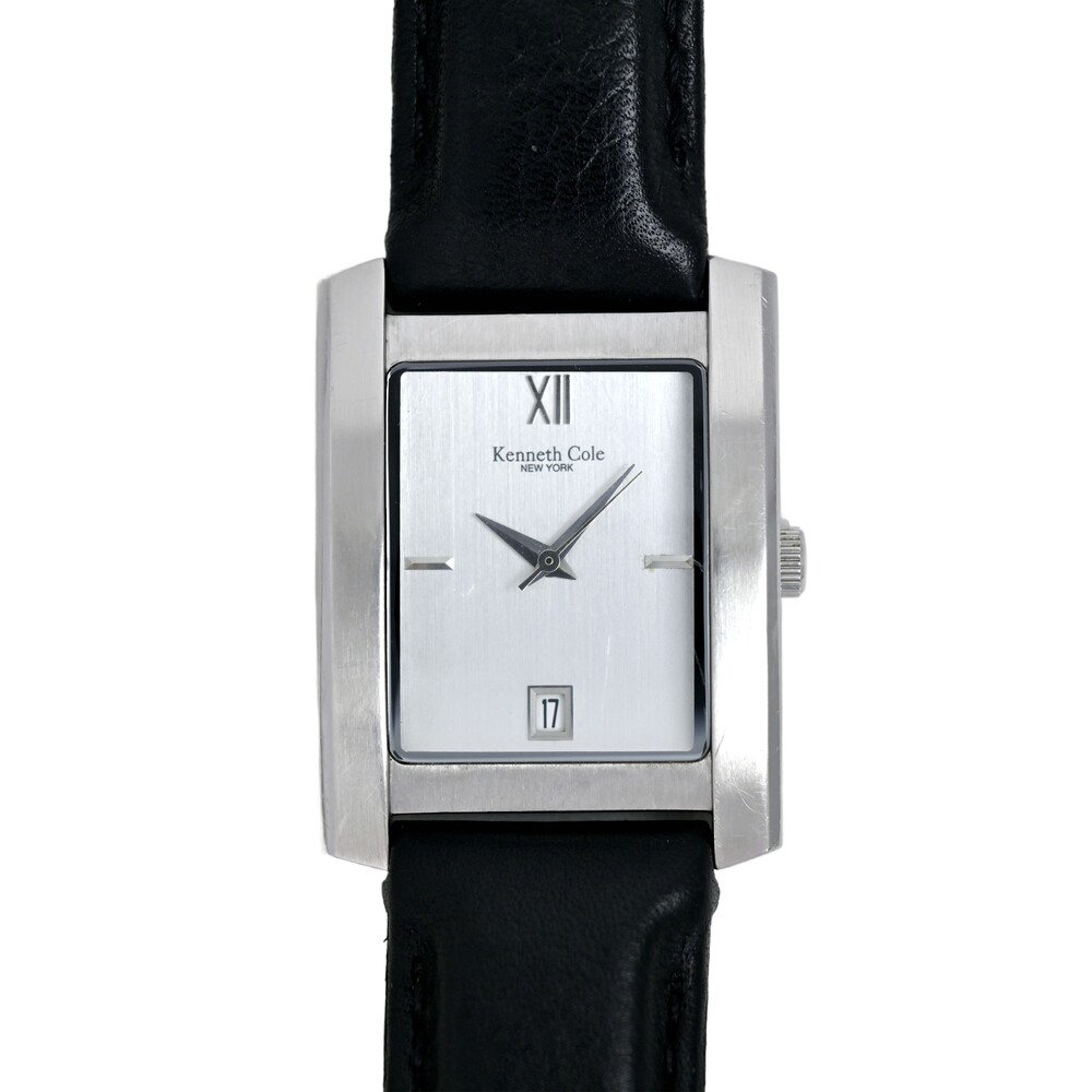 Kenneth Cole Men's Tank Watch White Dial Genuine Leather Quartz KC1105